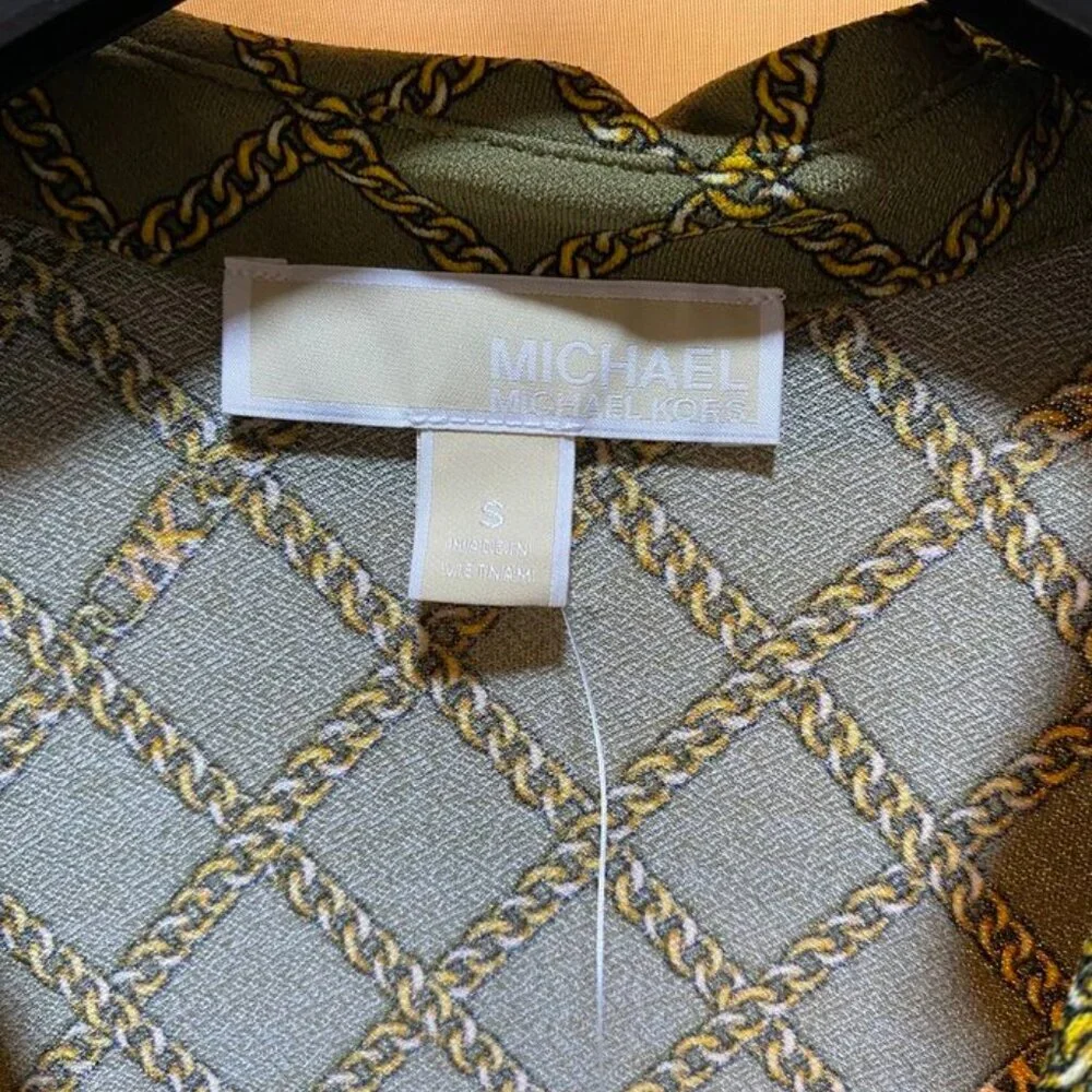 Michael Michael Kors Chain Print Wrap Top Smoky Olive Size S